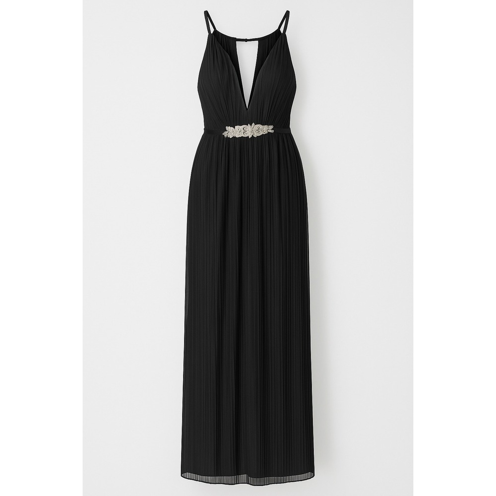 City Triangles Black Pleated Halter Gown 24 NWT Bridal Beaded Waist‎ Formal Maxi